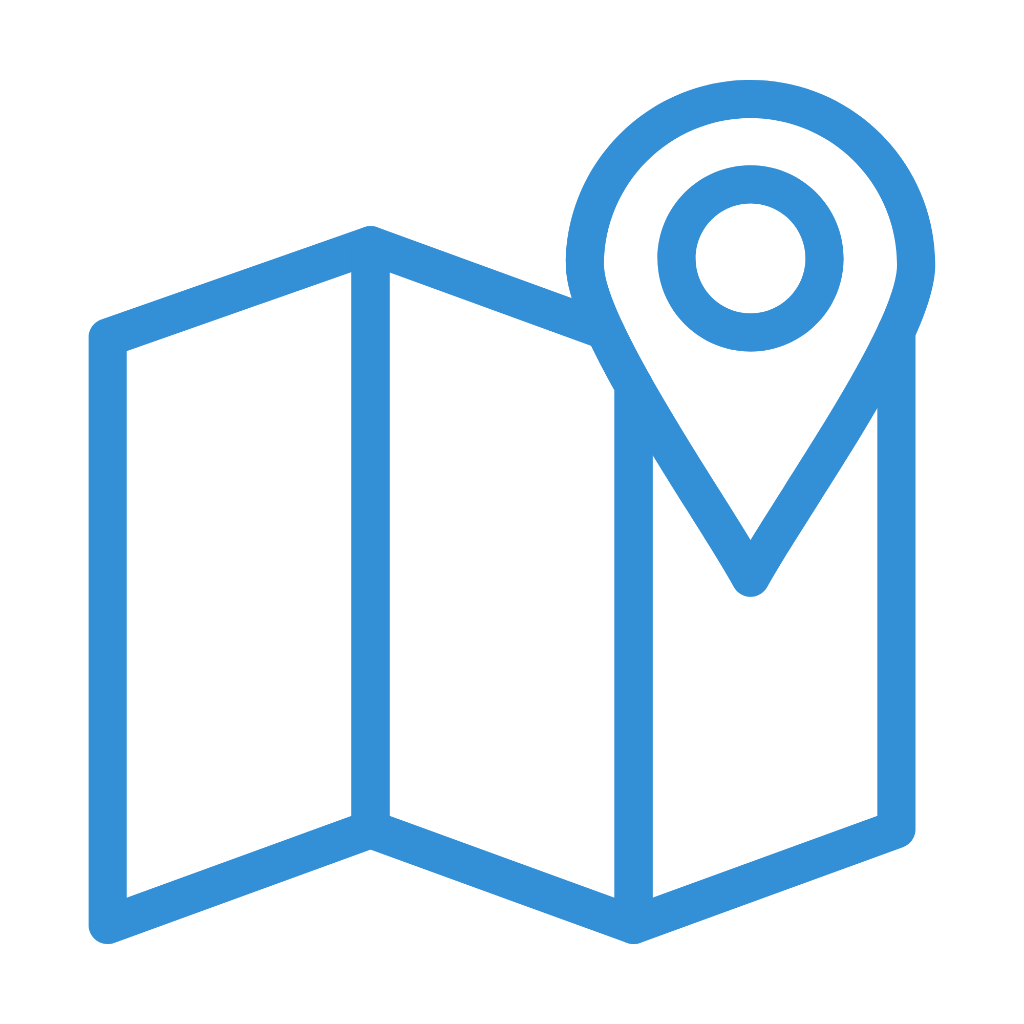 blue icon of a map with a pin